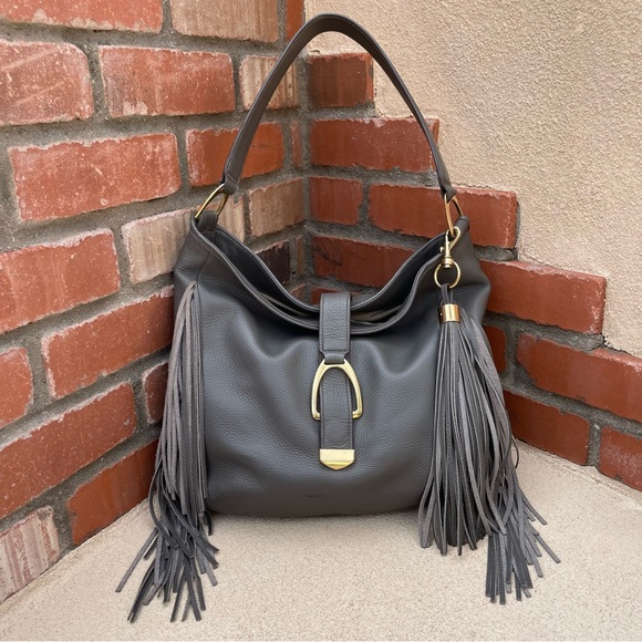 G.I.L.I. Leather Stirrup Hobo Bag with
Fringe in Dk Gray - Picture 4 of 16